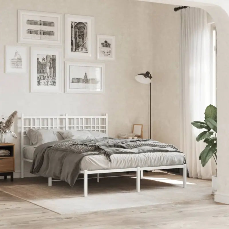 Klassiek metalen bedframe met extra opbergruimte en metalen latten - Wit / 120 x 190 cm / met hoofdbord - Bedden &