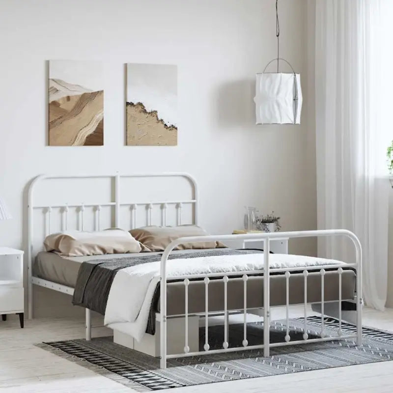 Klassiek metalen bedframe met extra opbergruimte en metalen latten - Wit / 135 x 190 cm / met hoofdbord & voetbord