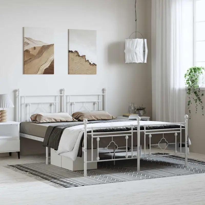 Klassiek metalen bedframe met extra opbergruimte en metalen latten - Wit / 150 x 200 cm / met hoofdbord & voetbord