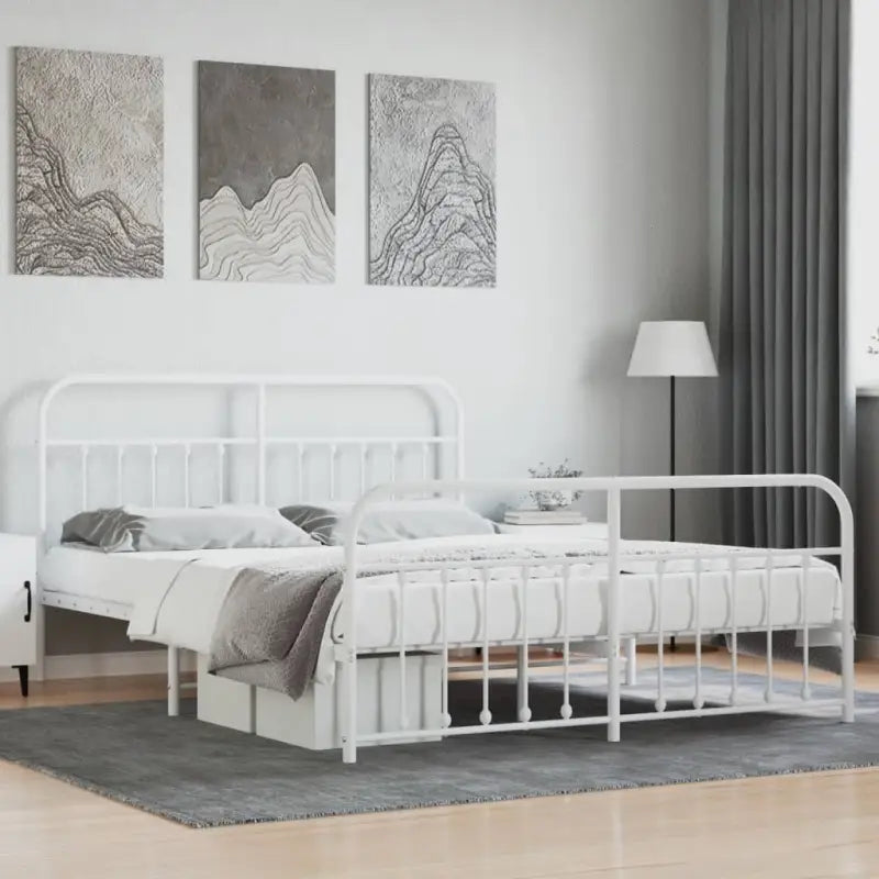 Klassiek metalen bedframe met extra opbergruimte en metalen latten - Wit / 180 x 200 cm / met hoofdbord & voetbord