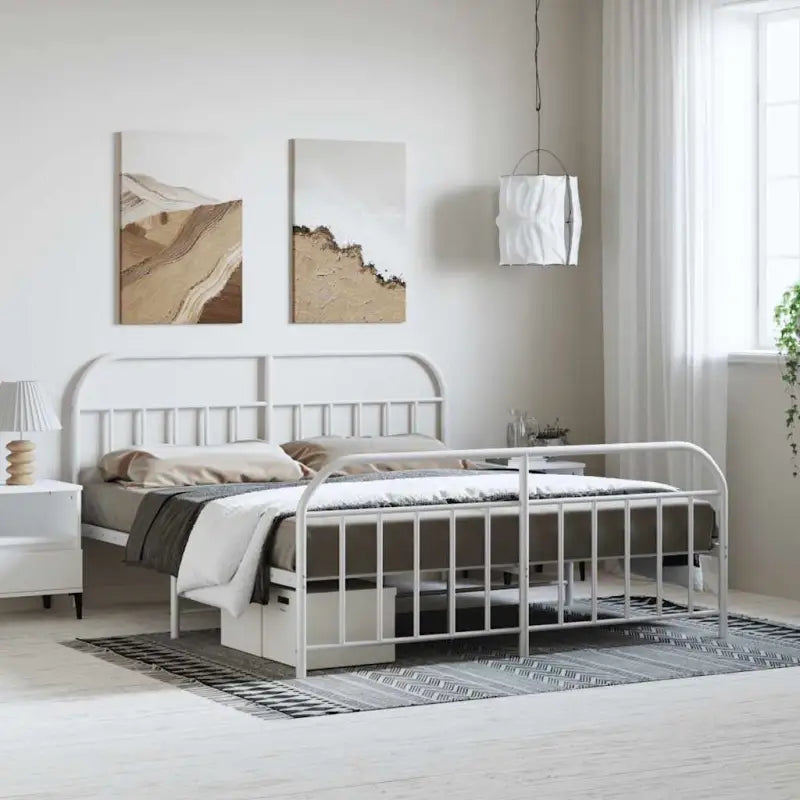 Klassiek metalen bedframe met extra opbergruimte en metalen latten - Wit / 183 x 213 cm / met hoofdbord & voetbord