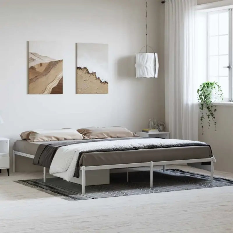 Klassiek metalen bedframe met extra opbergruimte en metalen latten - Wit / 183 x 213 cm / zonder hoofdbord - Bedden &