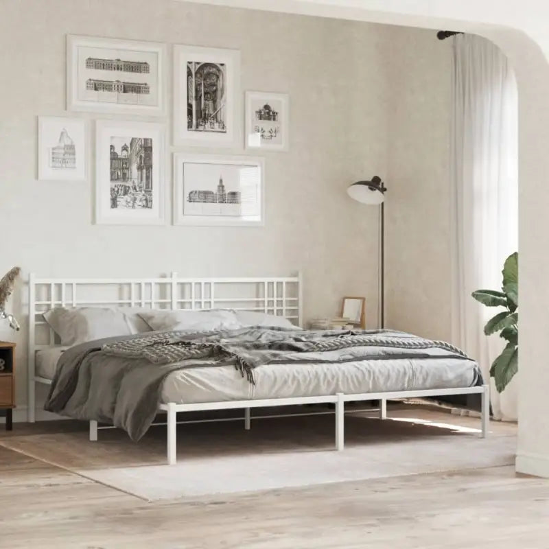 Klassiek metalen bedframe met extra opbergruimte en metalen latten - Wit / 193 x 203 cm / met hoofdbord - Bedden &