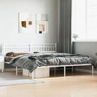 Klassiek metalen bedframe met extra opbergruimte en metalen latten - Wit / 200 x 200 cm / met hoofdbord - Bedden &