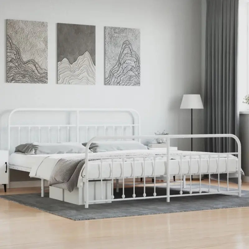 Klassiek metalen bedframe met extra opbergruimte en metalen latten - Wit / 200 x 200 cm / met hoofdbord & voetbord