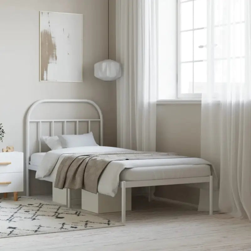 Klassiek metalen bedframe met extra opbergruimte en metalen latten - Wit / 80 x 200 cm / met hoofdbord - Bedden &