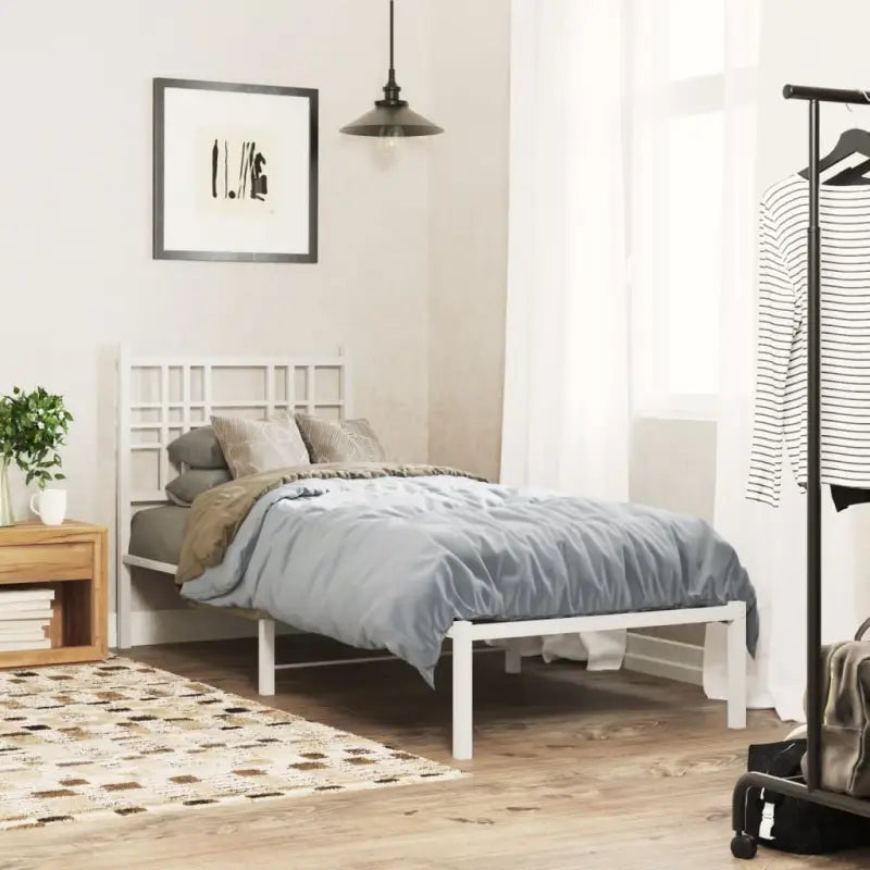 Klassiek metalen bedframe met extra opbergruimte en metalen latten - Wit / 80 x 200 cm / met hoofdbord - Bedden &