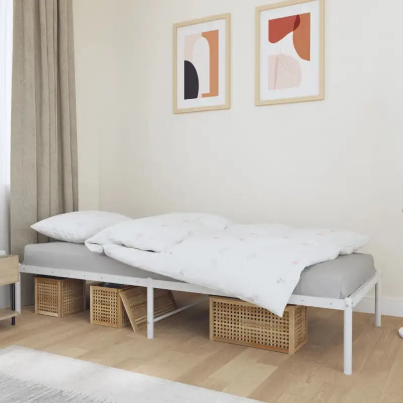 Klassiek metalen bedframe met extra opbergruimte en metalen latten - Wit / 90 x 190 cm / zonder hoofdbord - Bedden &