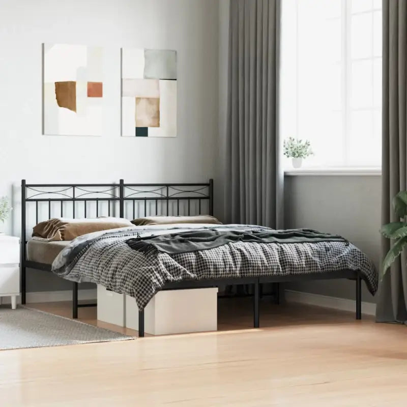 Klassiek metalen bedframe met extra opbergruimte en metalen latten - Zwart / 160 x 200 cm / met hoofdbord - Bedden &
