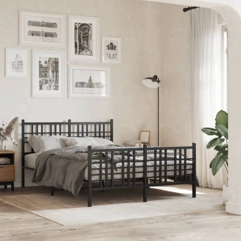 Klassiek metalen bedframe met extra opbergruimte en metalen latten - Zwart / 120 x 200 cm / met hoofdbord & voetbord