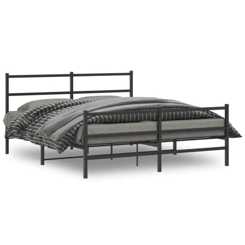 Klassiek metalen bedframe met extra opbergruimte en metalen latten - Zwart / 150 x 200 cm / met hoofdbord & voetbord
