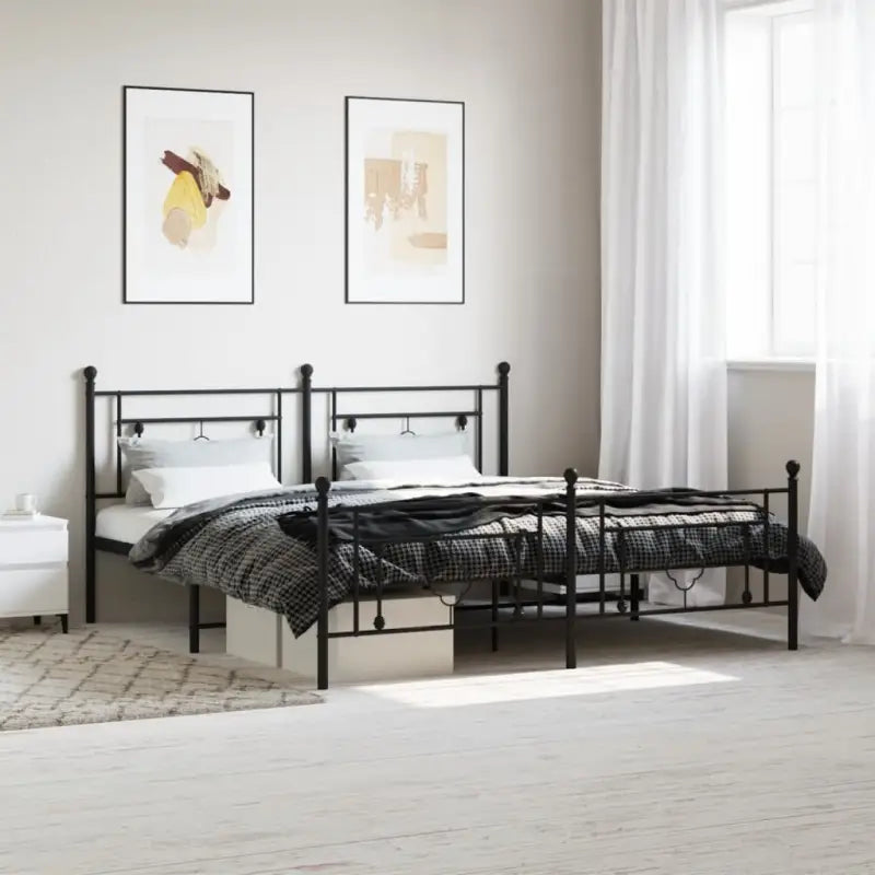 Klassiek metalen bedframe met extra opbergruimte en metalen latten - Zwart / 183 x 213 cm / met hoofdbord & voetbord