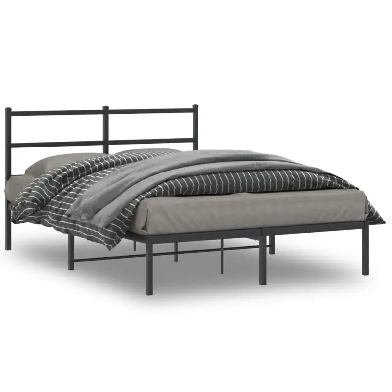 Klassiek metalen bedframe met extra opbergruimte en metalen latten - Zwart / 135 x 190 cm / met hoofdbord - Bedden &