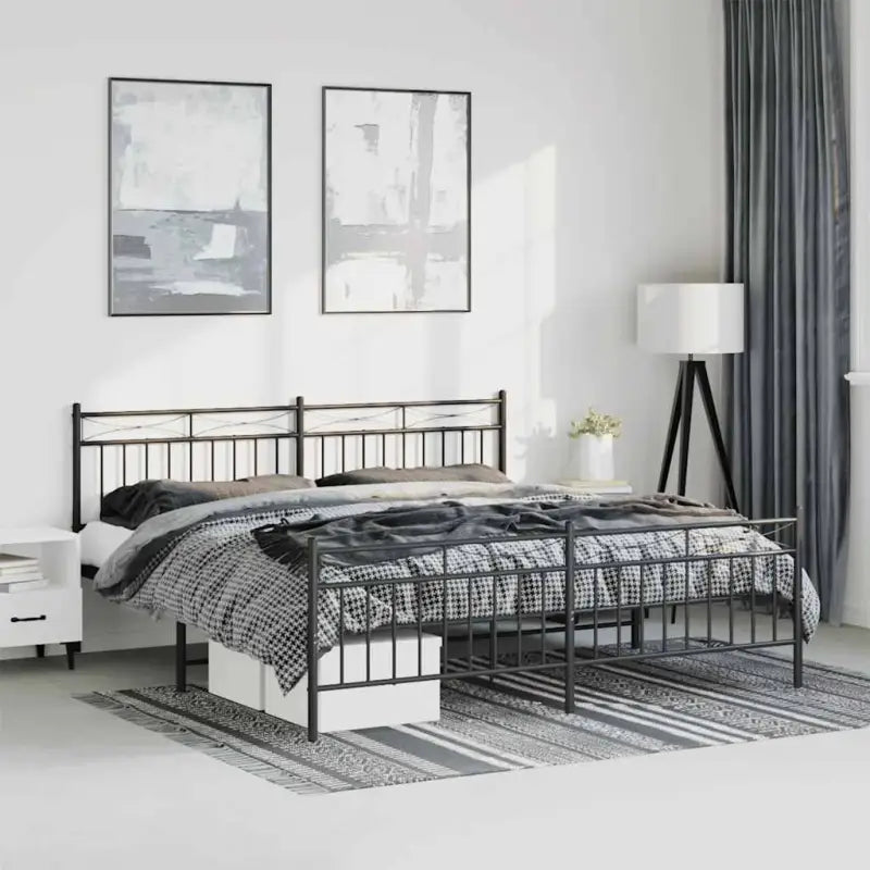 Klassiek metalen bedframe met extra opbergruimte en metalen latten - Zwart / 193 x 203 cm / met hoofdbord & voetbord
