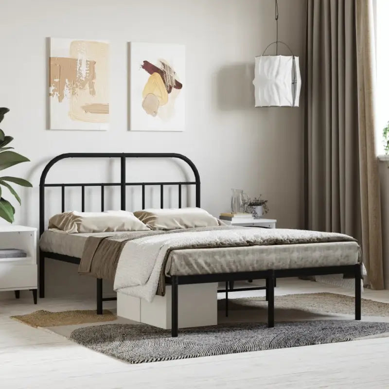 Klassiek metalen bedframe met extra opbergruimte en metalen latten - Zwart / 120 x 200 cm / met hoofdbord - Bedden &
