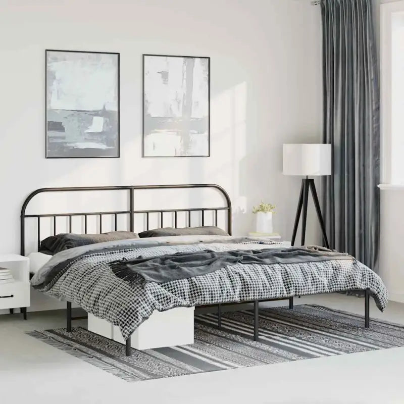 Klassiek metalen bedframe met extra opbergruimte en metalen latten - Zwart / 183 x 213 cm / met hoofdbord - Bedden &