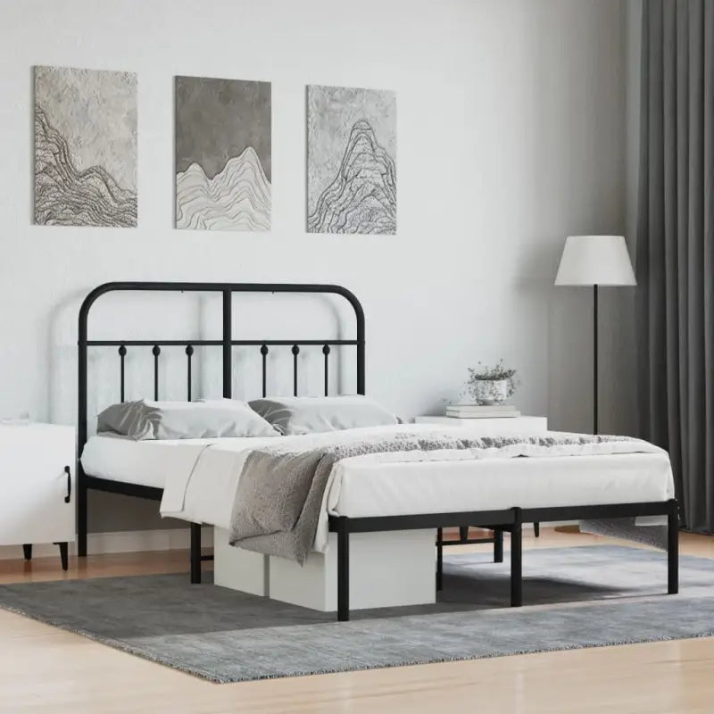 Klassiek metalen bedframe met extra opbergruimte en metalen latten - Zwart / 120 x 190 cm / met hoofdbord - Bedden &