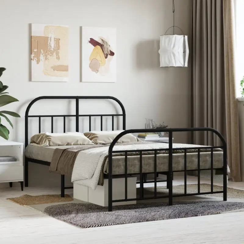 Klassiek metalen bedframe met extra opbergruimte en metalen latten - Zwart / 120 x 190 cm / met hoofdbord & voetbord
