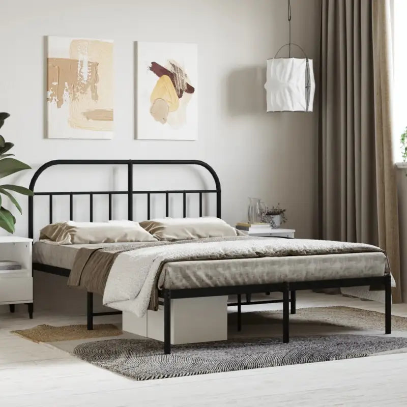 Klassiek metalen bedframe met extra opbergruimte en metalen latten - Zwart / 140 x 190 cm / met hoofdbord - Bedden &