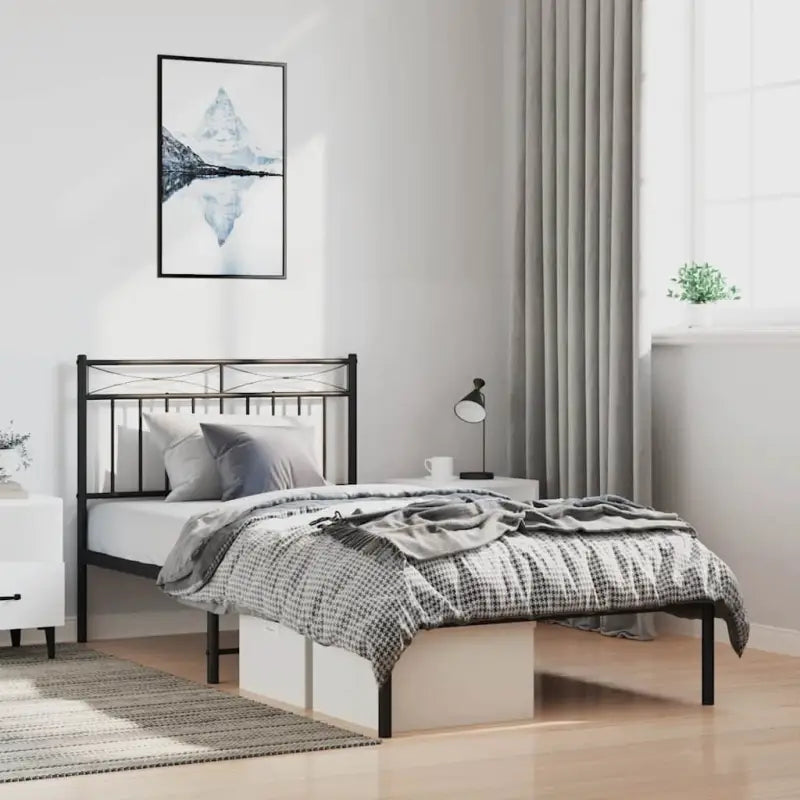 Klassiek metalen bedframe met extra opbergruimte en metalen latten - Zwart / 100 x 200 cm / met hoofdbord - Bedden &