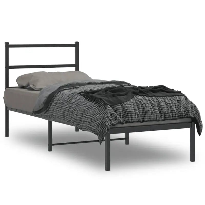 Klassiek metalen bedframe met extra opbergruimte en metalen latten - Zwart / 75 x 190 cm / met hoofdbord - Bedden &