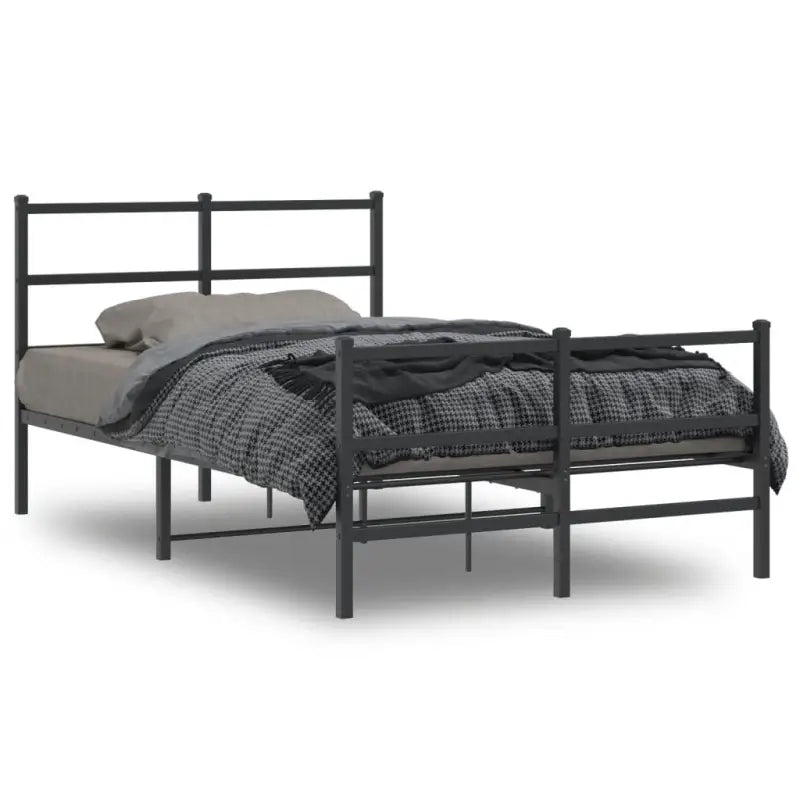 Klassiek metalen bedframe met extra opbergruimte en metalen latten - Zwart / 120 x 200 cm / met hoofdbord & voetbord