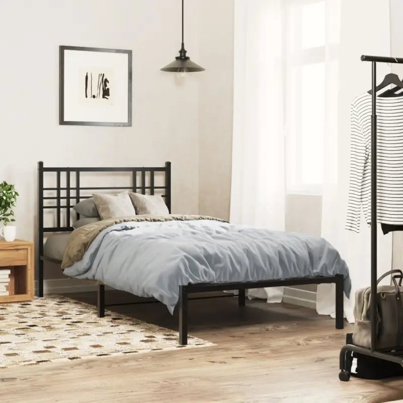 Klassiek metalen bedframe met extra opbergruimte en metalen latten - Zwart / 100 x 190 cm / met hoofdbord - Bedden &