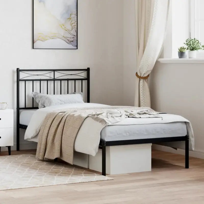 Klassiek metalen bedframe met extra opbergruimte en metalen latten - Zwart / 90 x 200 cm / met hoofdbord - Bedden &