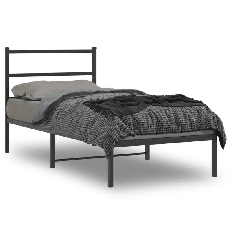 Klassiek metalen bedframe met extra opbergruimte en metalen latten - Zwart / 90 x 190 cm / met hoofdbord - Bedden &