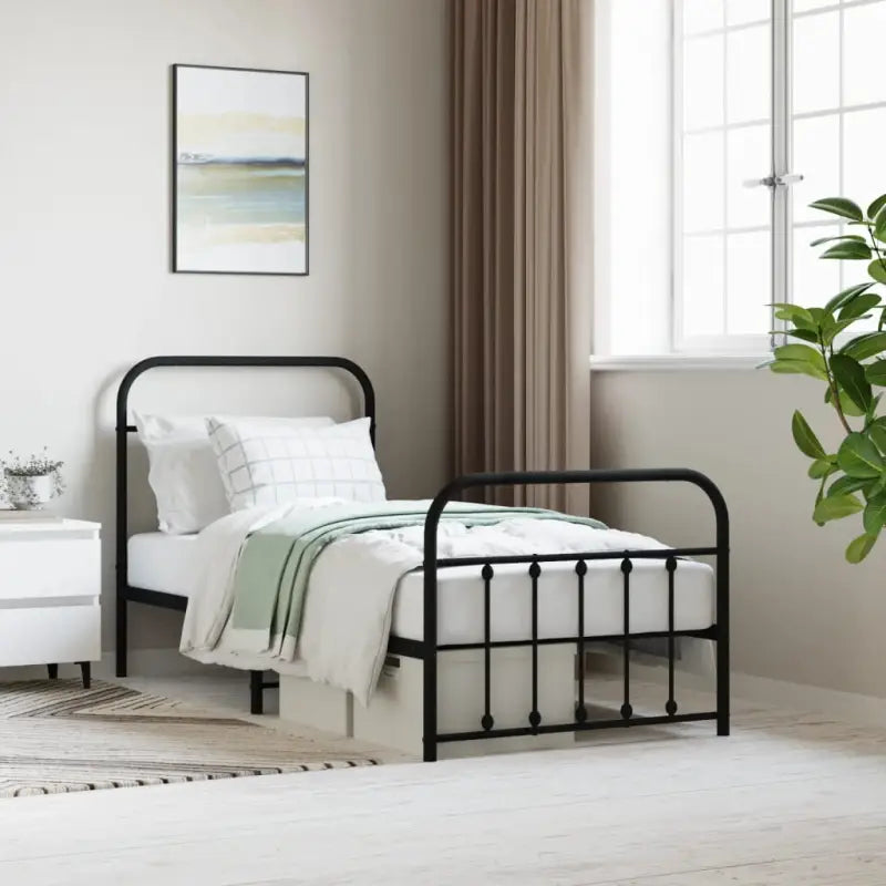 Klassiek metalen bedframe met extra opbergruimte en metalen latten - Zwart / 90 x 200 cm / met hoofdbord & voetbord