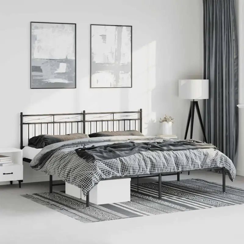 Klassiek metalen bedframe met extra opbergruimte en metalen latten - Zwart / 183 x 213 cm / met hoofdbord - Bedden &
