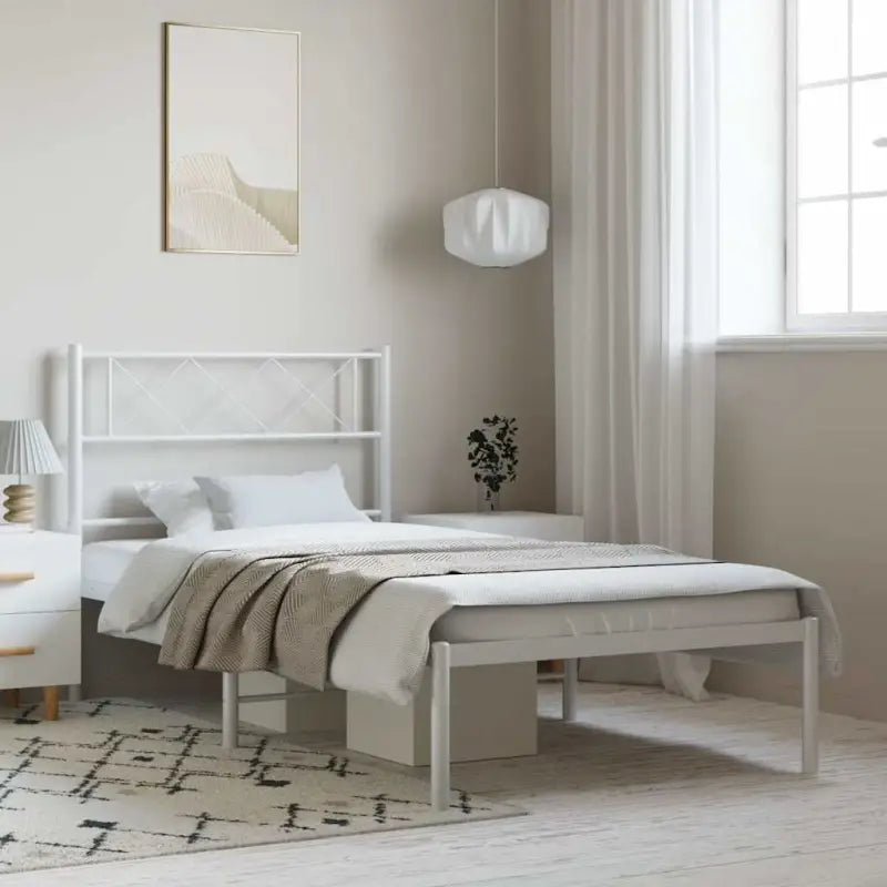 Klassiek metalen bedframe met metalen latten en extra opbergruimte - Wit / 100 x 190 cm / met hoofdbord - Bedden &