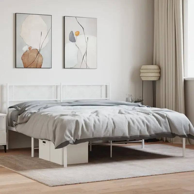 Klassiek metalen bedframe met metalen latten en extra opbergruimte - Wit / 160 x 200 cm / met hoofdbord - Bedden &