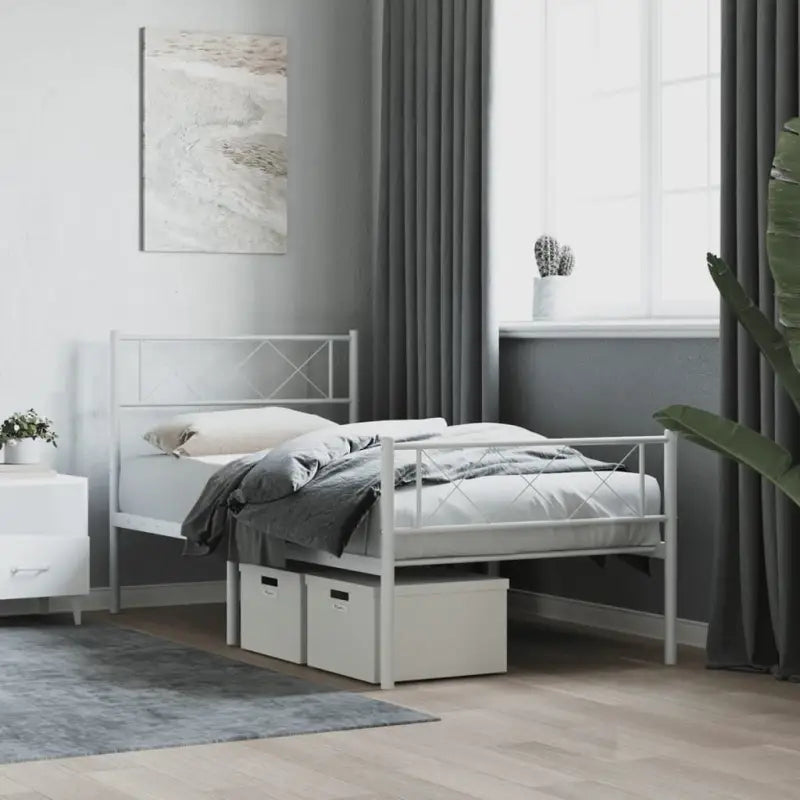 Klassiek metalen bedframe met metalen latten en extra opbergruimte - Wit / 90 x 190 cm / met hoofdbord & voetbord