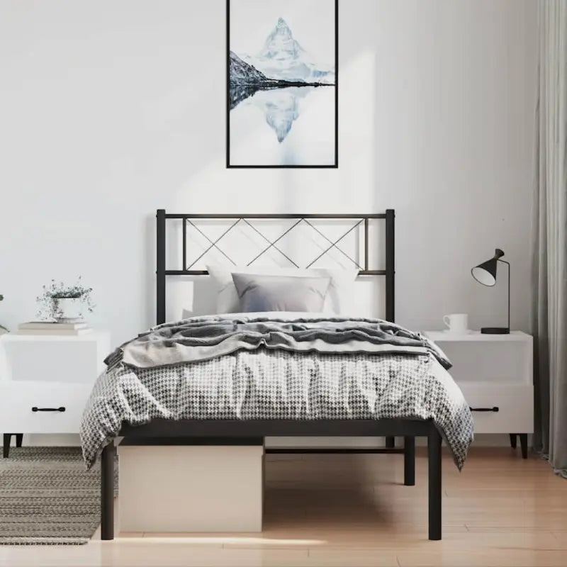 Klassiek metalen bedframe met metalen latten en extra opbergruimte - Zwart / 100 x 190 cm / met hoofdbord - Bedden &