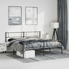 Klassiek metalen bedframe met metalen latten en extra opbergruimte - Zwart / 193 x 203 cm / met hoofdbord & voetbord