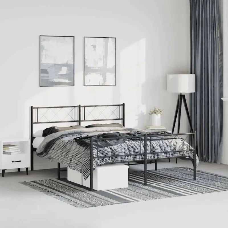Klassiek metalen bedframe met metalen latten en extra opbergruimte - Zwart / 135 x 190 cm / met hoofdbord & voetbord