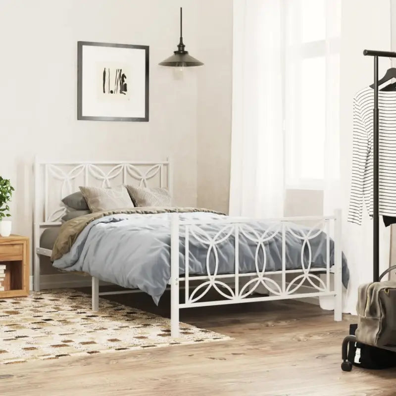 Klassiek metalen latten bedframe met extra opbergruimte - Wit / 107 x 203 cm / met hoofdbord & voetbord - Bedden &