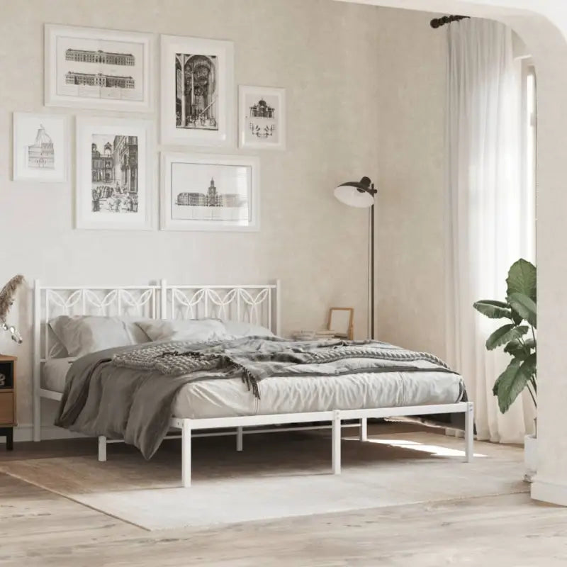 Klassiek metalen latten bedframe met extra opbergruimte - Wit / 150 x 200 cm / met hoofdbord - Bedden & bedframes