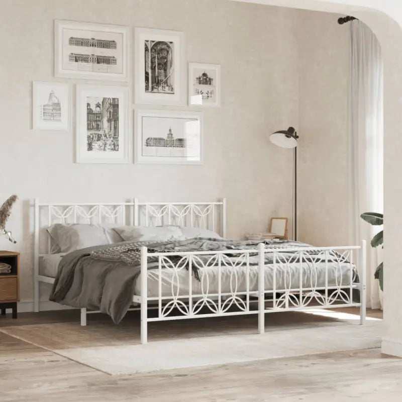 Klassiek metalen latten bedframe met extra opbergruimte - Wit / 183 x 213 cm / met hoofdbord & voetbord - Bedden &