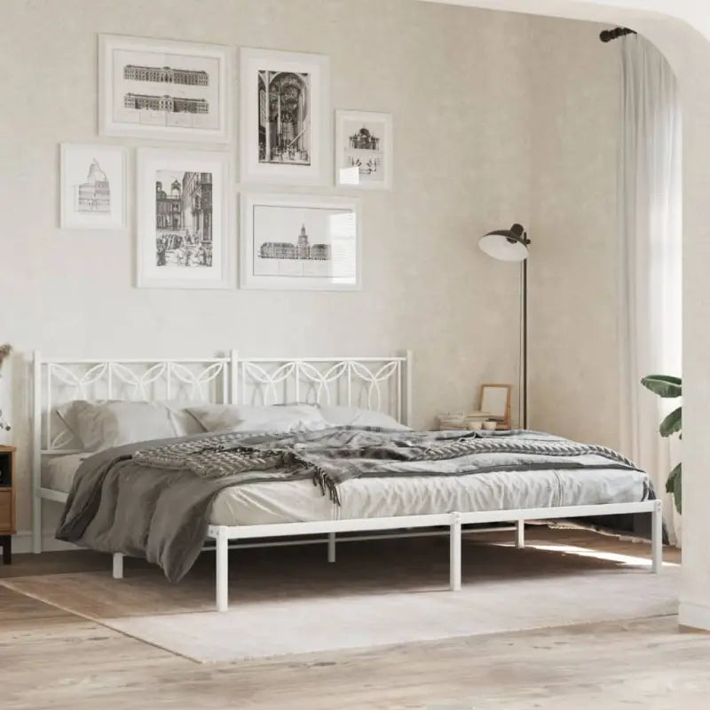 Klassiek metalen latten bedframe met extra opbergruimte - Wit / 200 x 200 cm / met hoofdbord - Bedden & bedframes