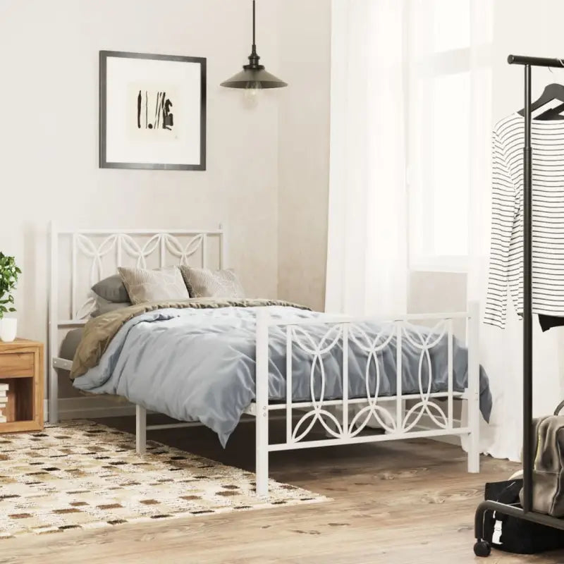 Klassiek metalen latten bedframe met extra opbergruimte - Wit / 75 x 190 cm / met hoofdbord & voetbord - Bedden &