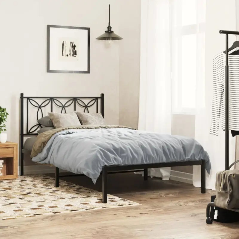 Klassiek metalen latten bedframe met extra opbergruimte - Zwart / 100 x 190 cm / met hoofdbord - Bedden & bedframes