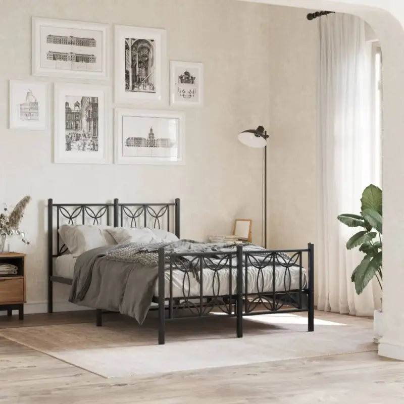 Klassiek metalen latten bedframe met extra opbergruimte - Zwart / 120 x 200 cm / met hoofdbord & voetbord - Bedden &