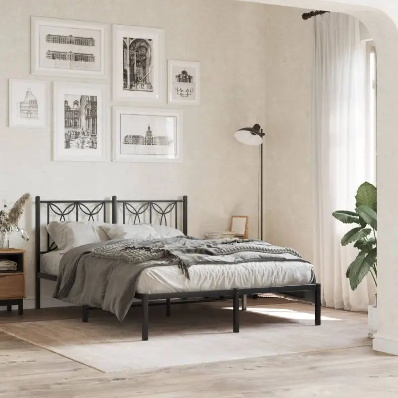Klassiek metalen latten bedframe met extra opbergruimte - Zwart / 135 x 190 cm / met hoofdbord - Bedden & bedframes