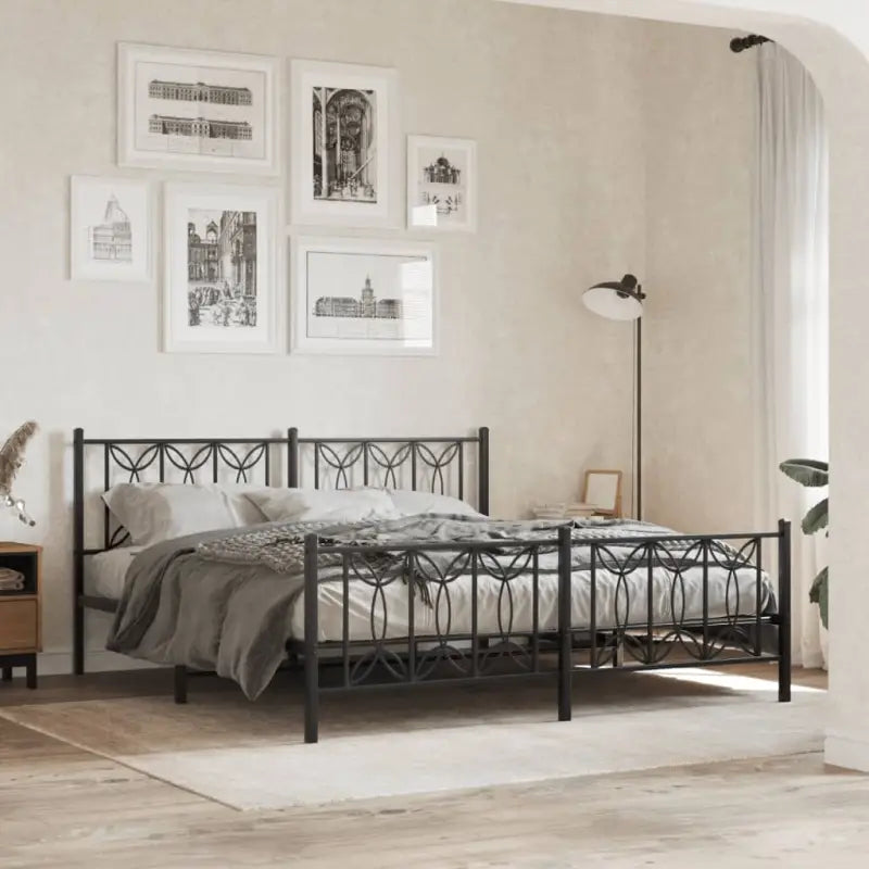 Klassiek metalen latten bedframe met extra opbergruimte - Zwart / 183 x 213 cm / met hoofdbord & voetbord - Bedden &