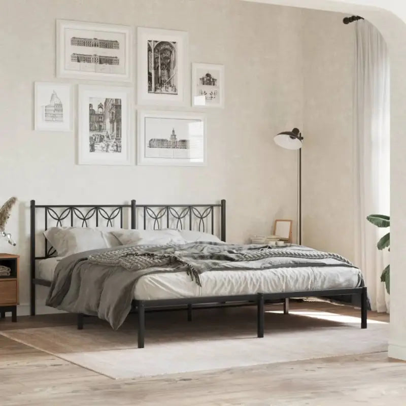 Klassiek metalen latten bedframe met extra opbergruimte - Zwart / 183 x 213 cm / met hoofdbord - Bedden & bedframes