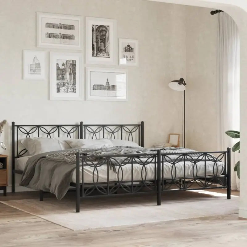 Klassiek metalen latten bedframe met extra opbergruimte - Zwart / 193 x 203 cm / met hoofdbord & voetbord - Bedden &