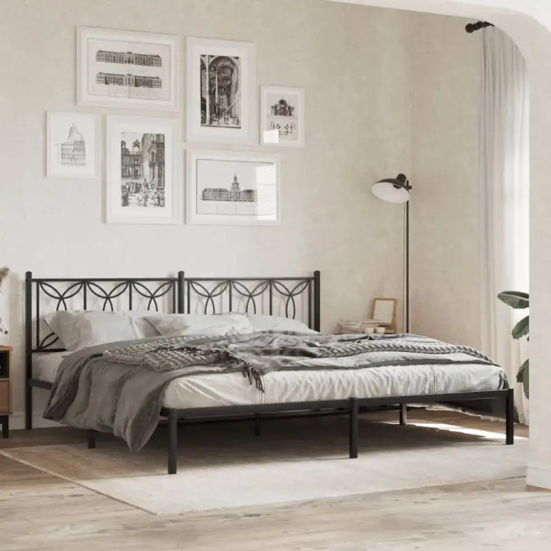 Klassiek metalen latten bedframe met extra opbergruimte - Zwart / 193 x 203 cm / met hoofdbord - Bedden & bedframes