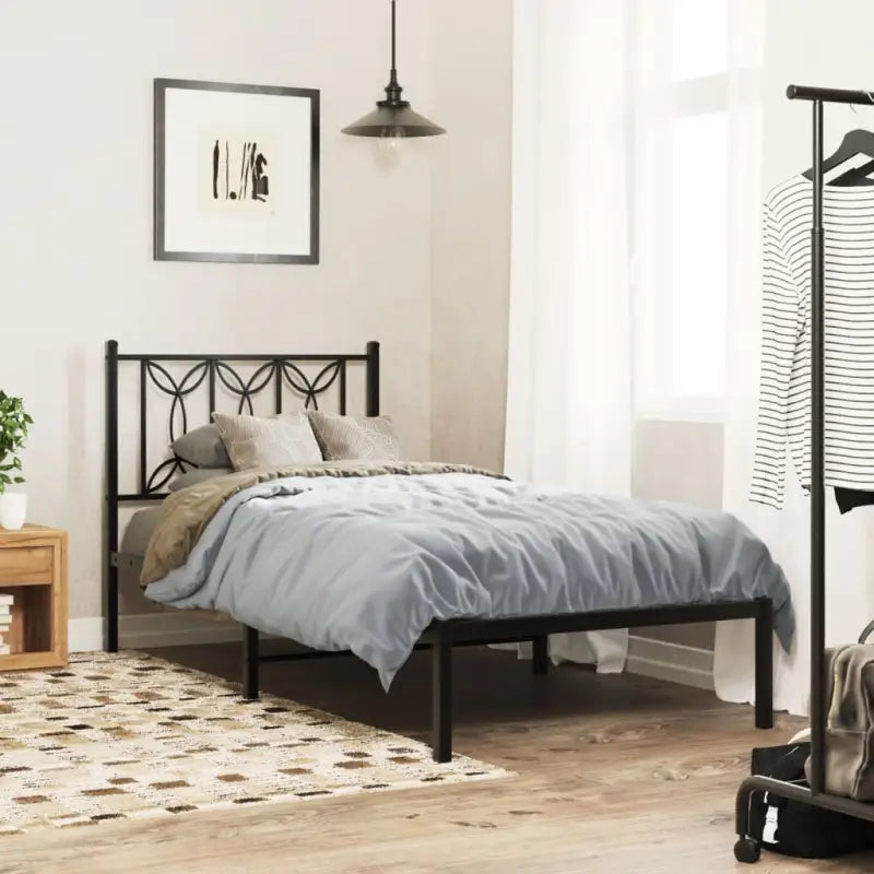 Klassiek metalen latten bedframe met extra opbergruimte - Zwart / 90 x 190 cm / met hoofdbord - Bedden & bedframes